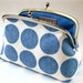 Handmade clutch purse - denim dots on natural
