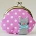 Cat coin purse polka dots mauve