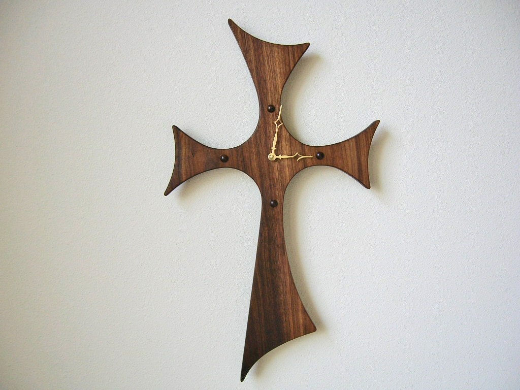 Christian Cross Wall Clock made from Black Walnut 24 X 14