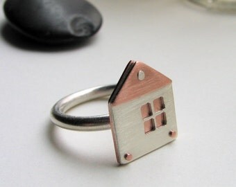 You Are Here sterling silver and copper house ring - made to order