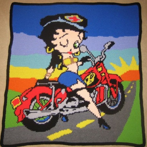 Betty Boop Born To Be Wild - Hand Made Crocheted Afghan - BRAND NEW