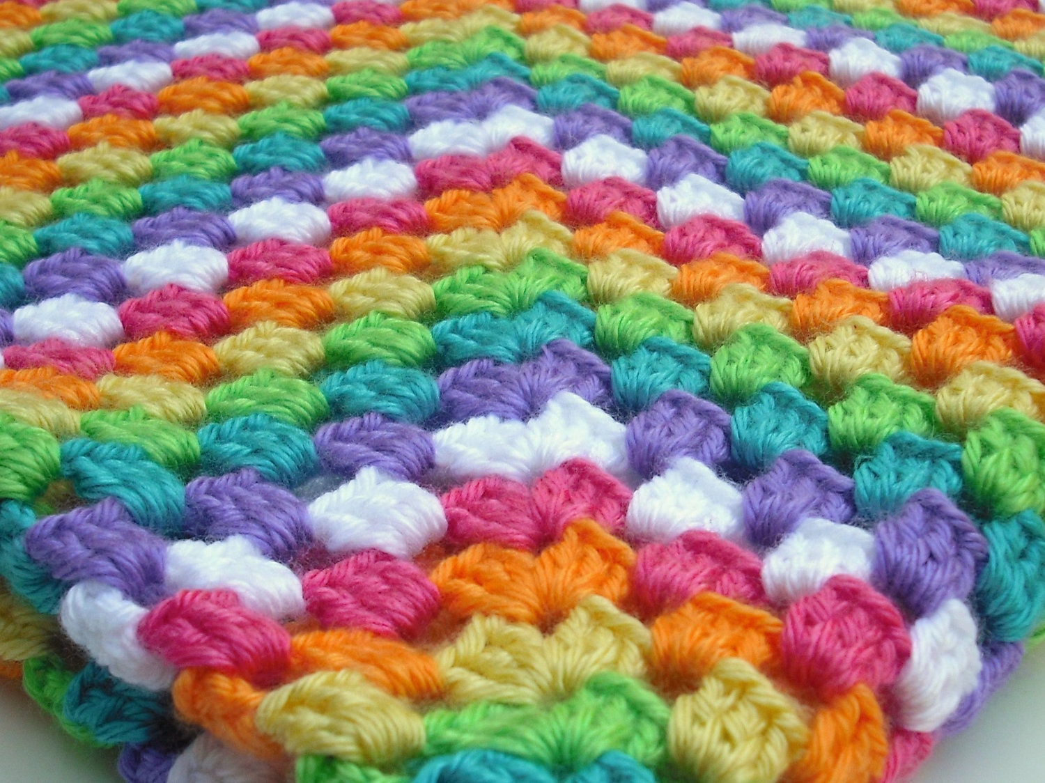 Crocheted Baby Blanket or Lap Afghan Rainbow Granny Square