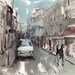 Original Painting Modern Urban City People Sketch 8x10 Line and Wash - Corner by David Lloyd