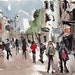 Original Cityscape Painting Ink Urban Watercolor City Sketch 5x7 Line and Wash - Shops by David Lloyd