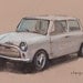 Original Painting Mini Cooper Vintage Auto Watercolor Sketch Drawing 5x7 Line and Wash - White Mini Cooper by David Lloyd