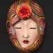 One of a Kind Art Doll face with Faux Fabric Clay Hat wrap ADFH 10