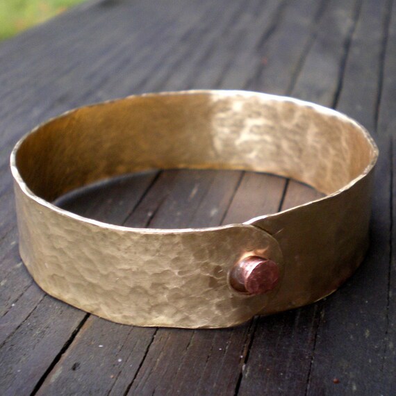 Items similar to Hammered Brass Cuff Bangle Bracelet with Copper Clasp on Etsy