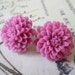 Dark Pink Clip on Earrings. Chrysanthemums.