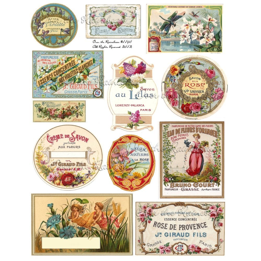 vintage perfume labels digital collage sheet 1140