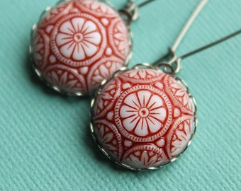 Merry Earrings - Red & White Glass - Surgical Steel Earwires