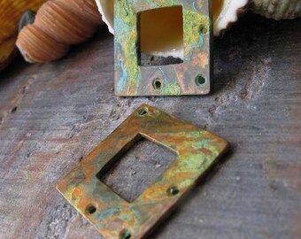 AGB copper artisan jewelry findings square washers 18mm verdigris patina Cynara 2 pieces