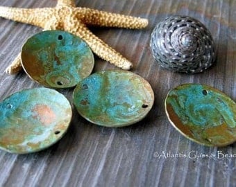 AGB artisan verdigris patina copper jewelry findings domed discs 19mm Corinna 2 pieces