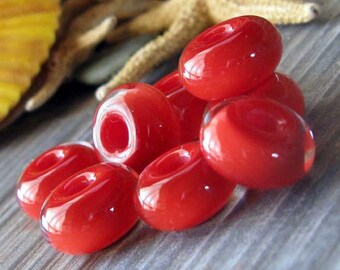 AGB Red Orange boro glass lampwork, small beads..