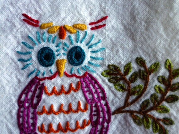 Download Hand Embroidery Woodland Owl Kitchen Tea Towel