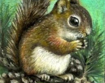 Squirrel and cones - 5x7 print of an original painting by Tanya Bond