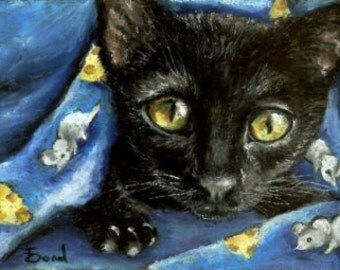 Of mice and cheese and woken kitty - 5x7 print of an original painting by Tanya Bond