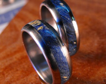 Titanium Rings, Wedding Rings, Wedding Ring Set, His and Hers Rings, Wood Rings, Blue Rings, Mens Ring, Womens Ring, Mens Wedding Ring