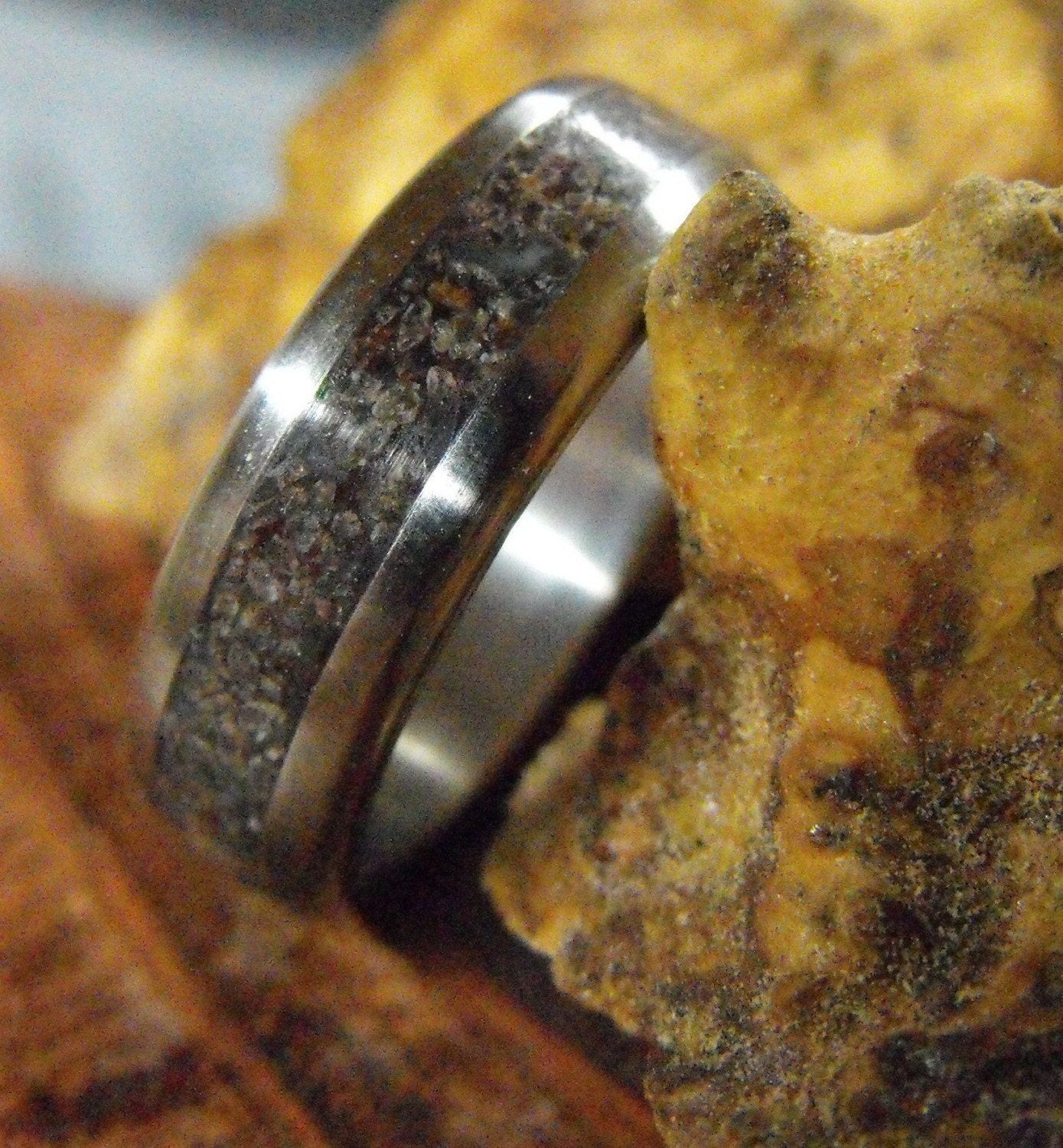 Titanium and Granite Inlay Ring by RobandLean on Etsy