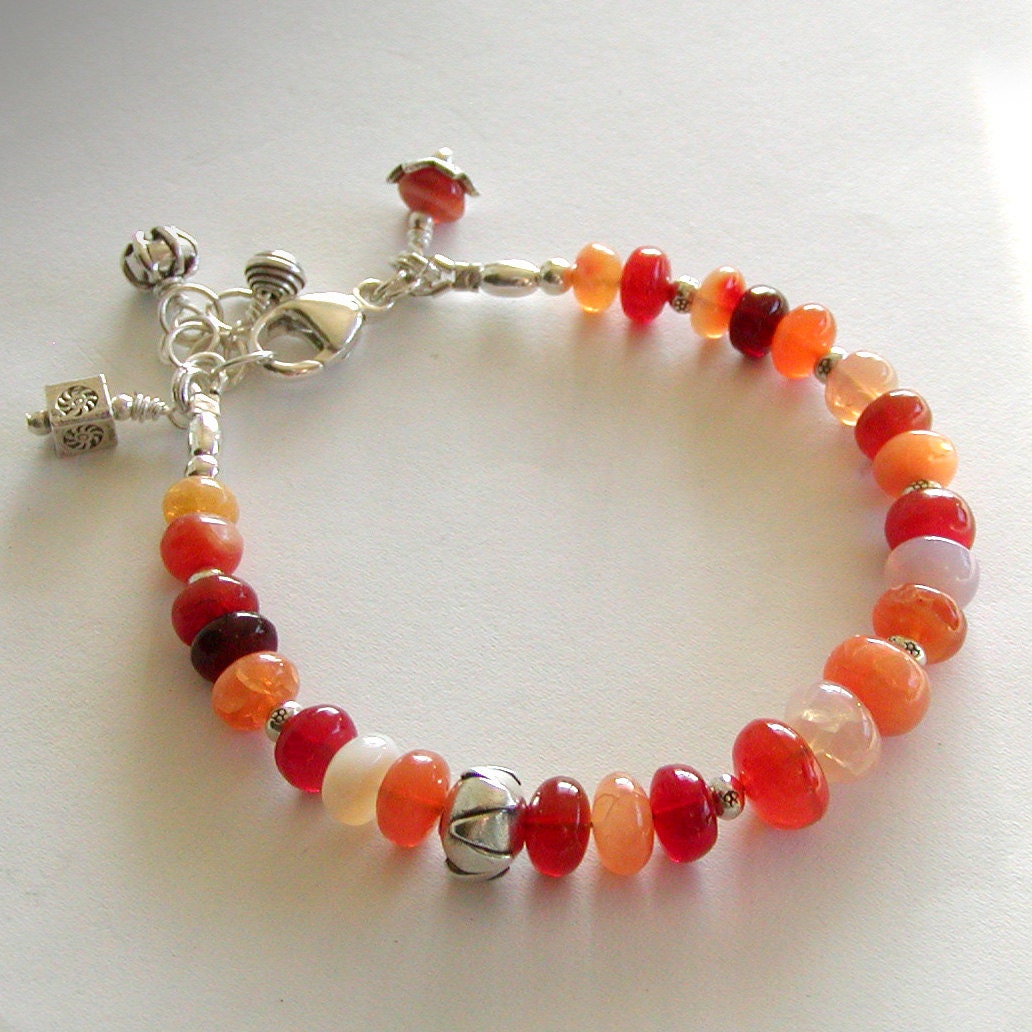 Fire Opal Bracelet Artisan Fine Silver by jQjewelrydesigns