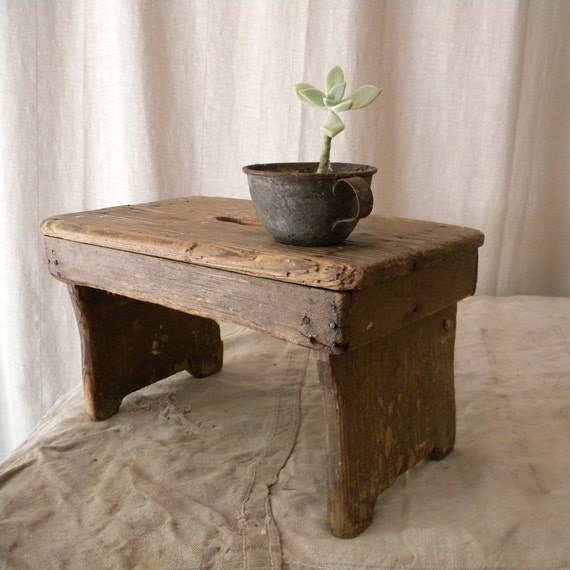 Rustic foot stool wooden French country decor