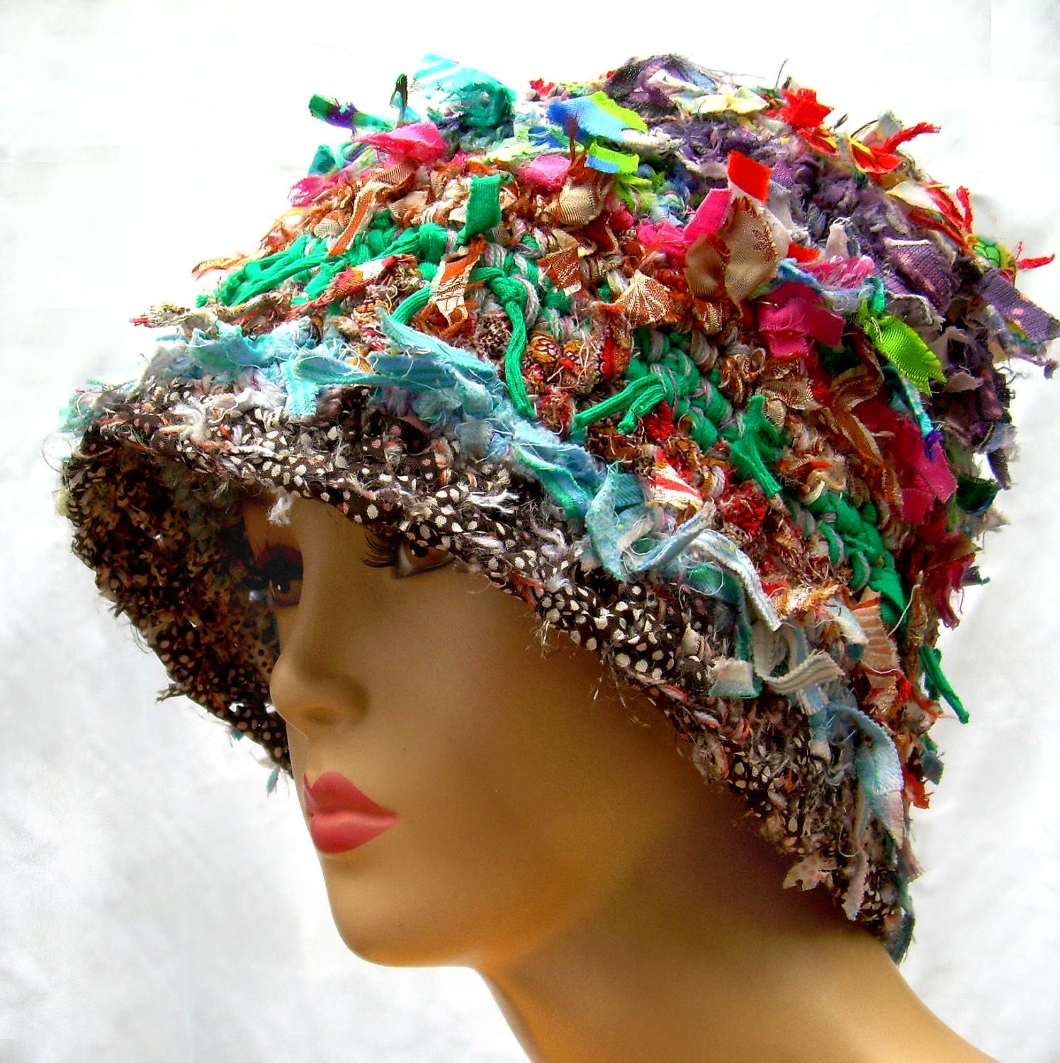 Unique crochet hat.. rag hat... unusual hat.. shabby chic