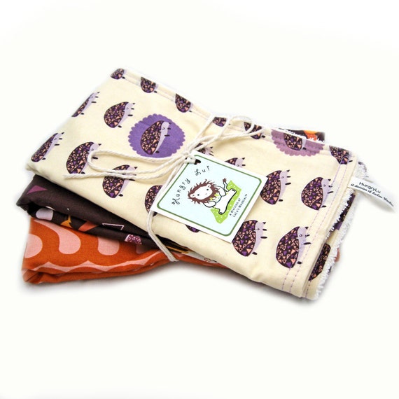 Plum Hedgehogs Cotton Terry Cloth Baby Burp Cloths by LuLusWoobies