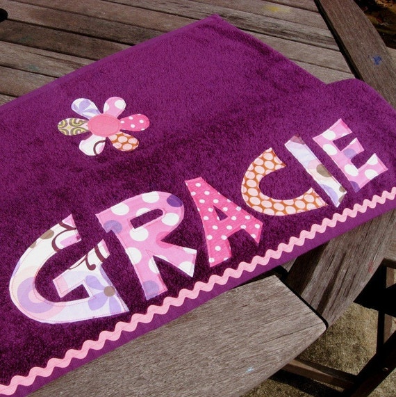 Personalized Appliqued Beach Towel purple