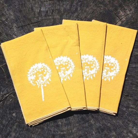 Cloth napkins set Hemp Organic Cotton DANDELIONS