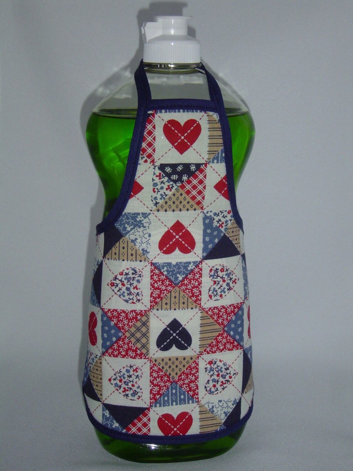 Hearts Dish Soap Bottle Apron Cover Quilt Pattern Blue