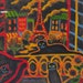 ORIGINAL PAINTING, Folk Art Graffiti, 3 Black Cats on Vacation in Paris, relaxing After Dark, by D M Laughlin