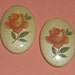 6 pcs. vintage orange rose flower print cabochons 18x13mm - f2083
