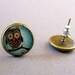 Blue Whooter Owl Earrings - Brass Post Earrings - bird earrings - handmade stud earrings