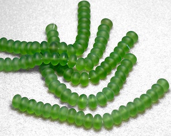 Peridot Sea Rondelles- recycled sea glass beads