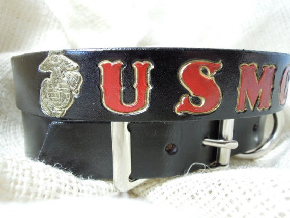 Custom USMC Black Leather Dog Collar with EGA