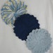 Set of 3 Hand Knit Round Cotton Washcloths in Beautiful Blues - FREE US Shipping