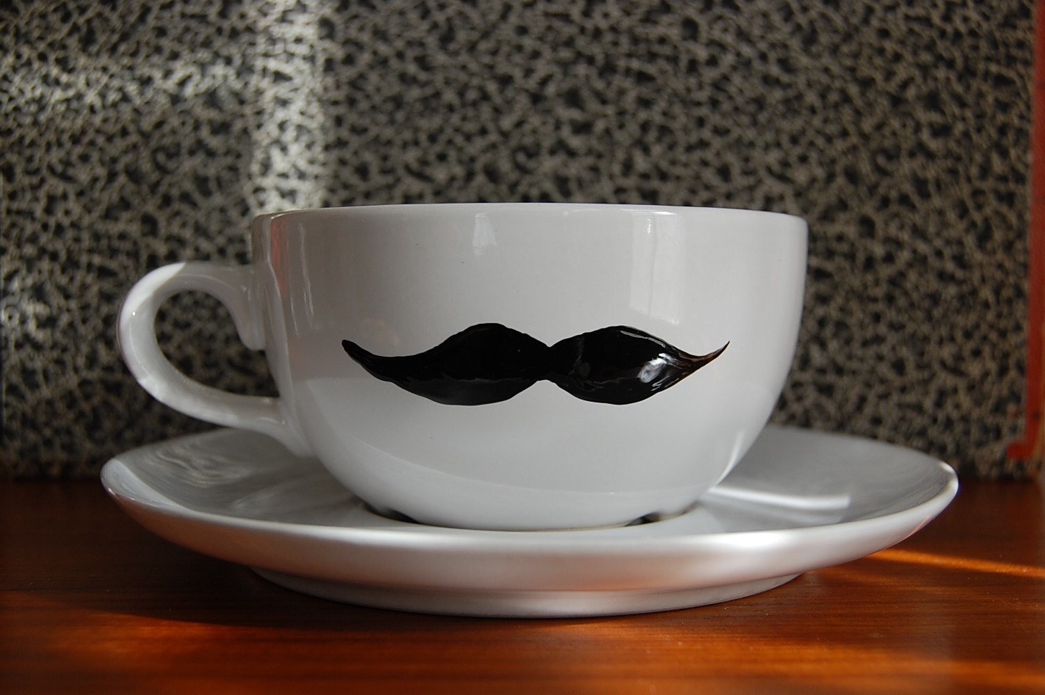 Moustache Tea Cup and Saucer White Vintage