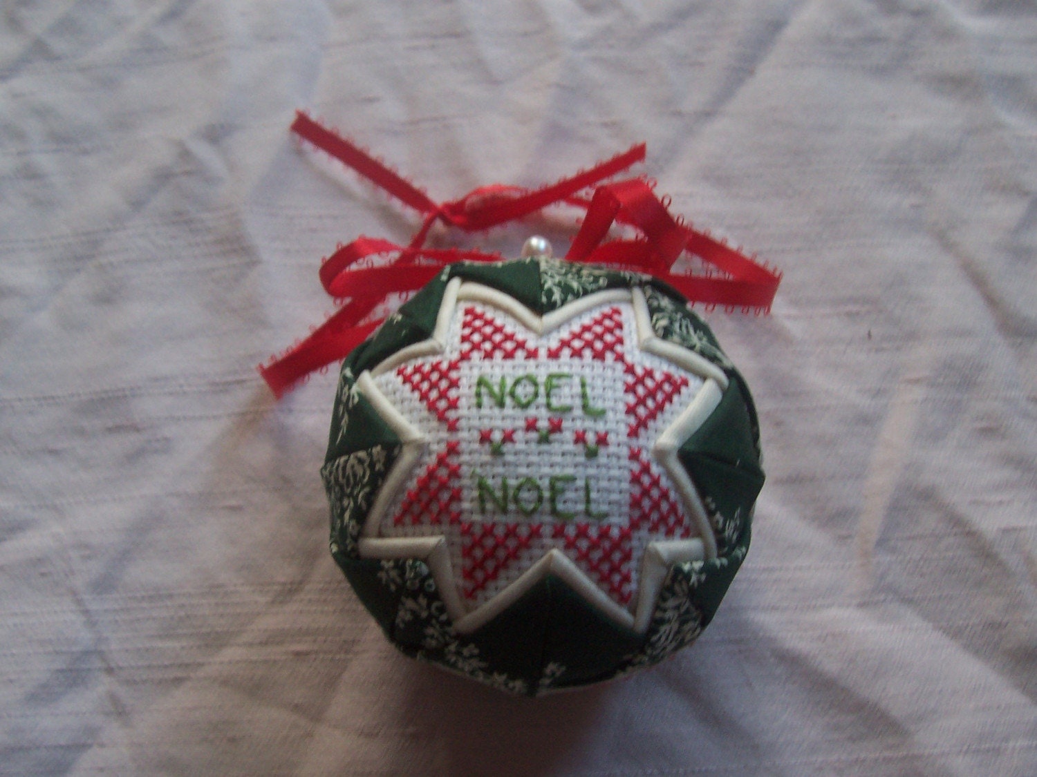 folded star christmas ball ornament hand cross stitched folded star christmas ball ornament hand cross stitched