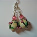 Floral Lampwork Glass Earrings Tan with Pink on silver