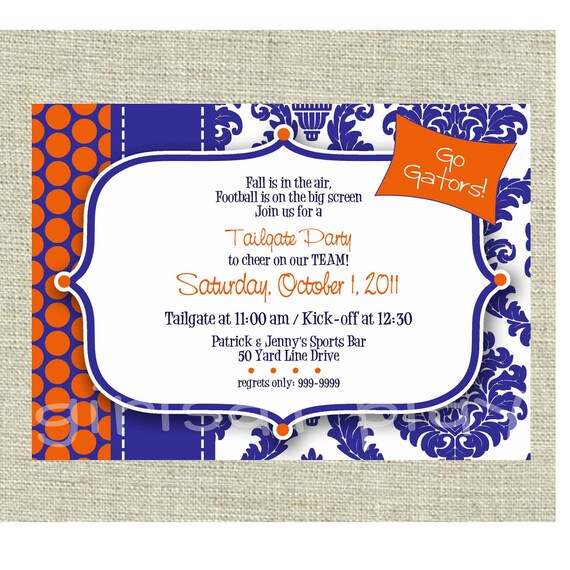 Bridal Shower Football Tailgate Party Orange Blue College Custom- You Print - by girls at play