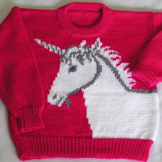 Girls Pullover Sweater Handknitted Unicorn Size 10