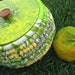 UGLI FRUIT textile art BASKET storage tub with hand painted Lid