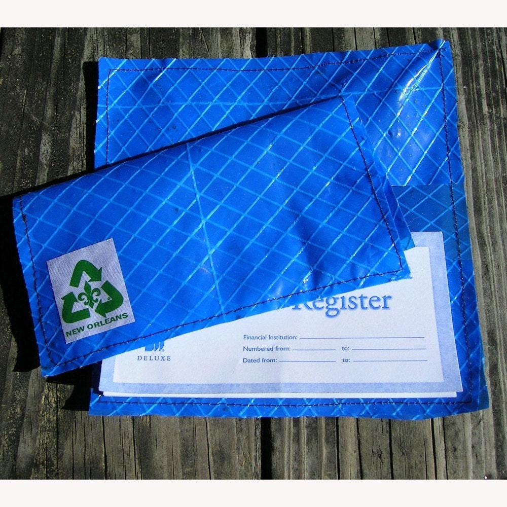 Recycled Blue Tarp Check Book Cover