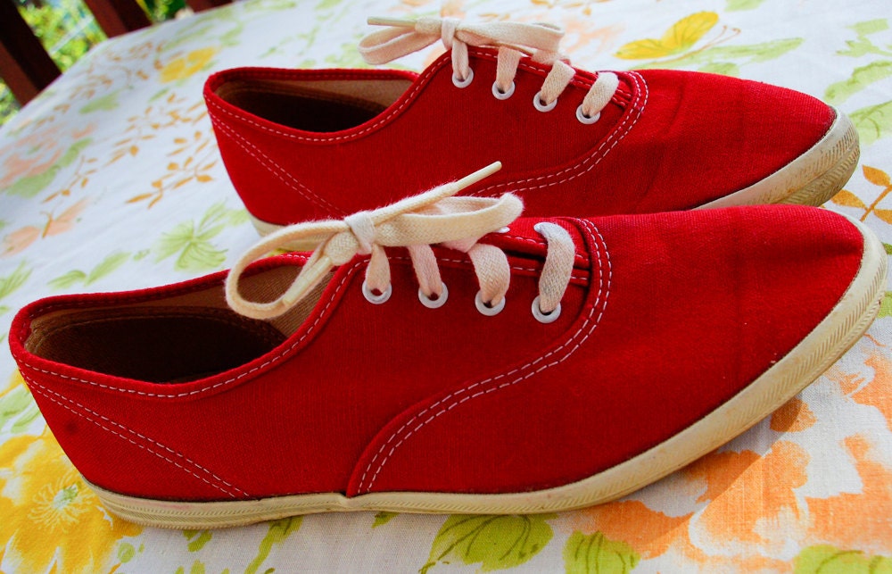 KEDS Original 1960's Rare Vintage Bright Red Canvas Shoes
