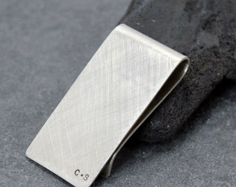SPACE initial Money Clip, Holder, Bar, for men, Personalized, Argentium silver, Tarnish resistant