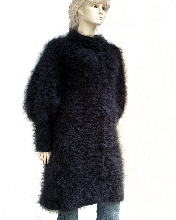 Items similar to Funnel Neck Black Mohair Coat / Long Cardigan