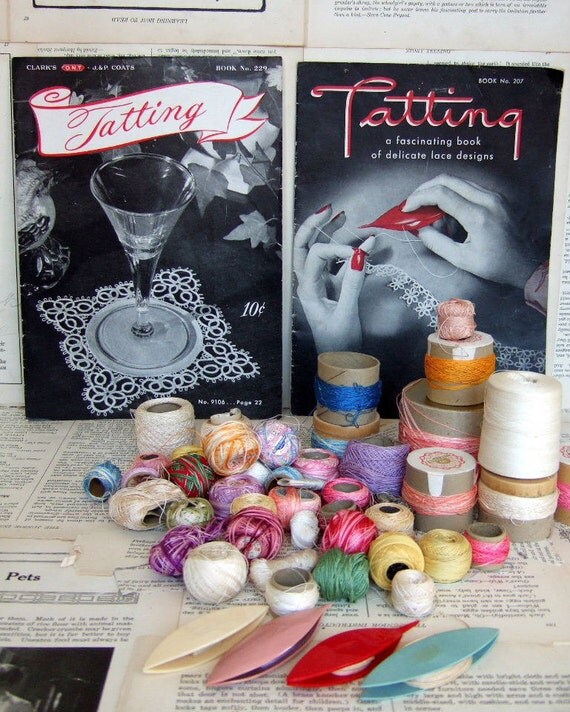 Collection of VINTAGE Tatting books tatting shuttle birds and