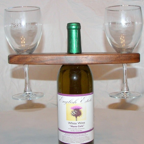 2 Stem Wine Glass Holder Black Walnut Wood