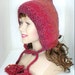 Hand Knit Hat - Fairy Hood - Pixie Hat - Knit in Cranberry Pumpkin Grape Stripes - Wool Blend Yarn - Women Fashion Accessories
