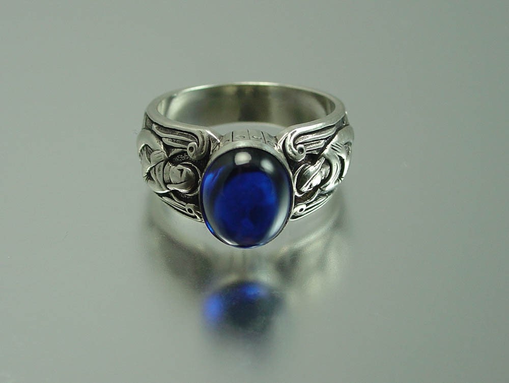 Guardian Angels silver ring with Sapphire by WingedLion on Etsy