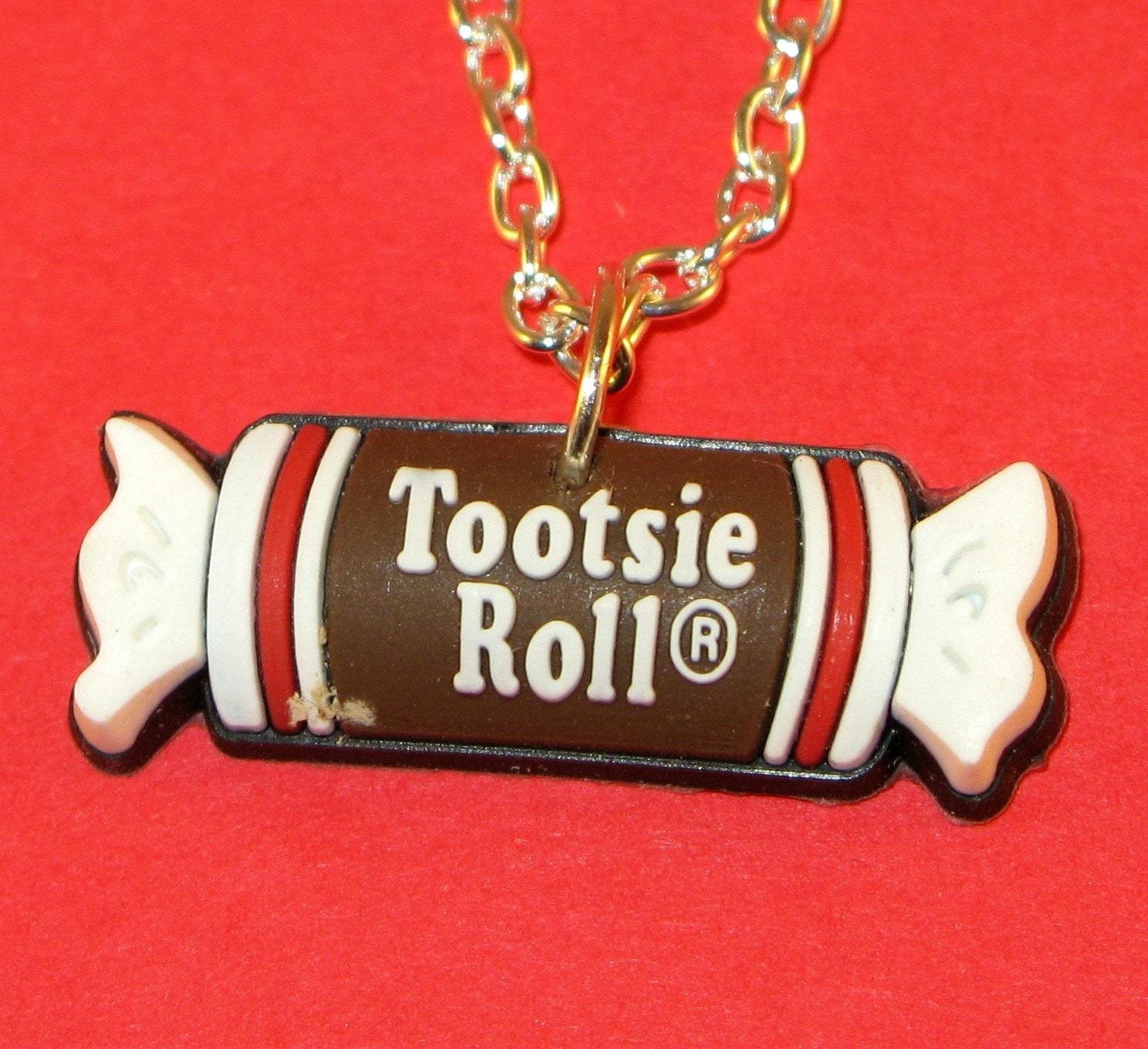 TOOTSIE ROLL NECKLACE on silver chain with satin gift bag